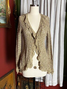Gold Silk/Cotton Crochet Cardigan